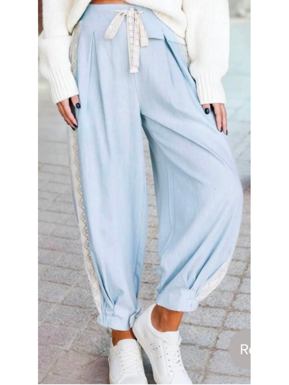 Fantastic Fawn Blue Lace Trim Pleated Slouchy Wide Leg Pants Size M